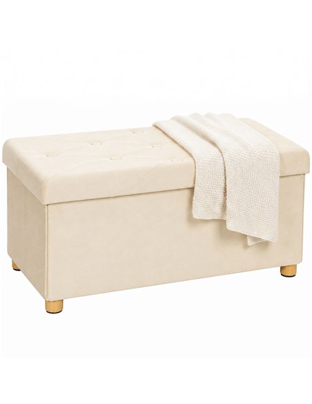 HOMCOM Velvet Upholstered Foldable Ottoman Footrest, Storage Ottoman Bench with Wood Legs for Living Room, Cream White - pic 209061 | FastDaddyshop