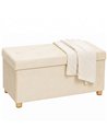 HOMCOM Velvet Upholstered Foldable Ottoman Footrest, Storage Ottoman Bench with Wood Legs for Living Room, Cream White