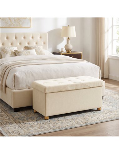 HOMCOM Velvet Upholstered Foldable Ottoman Footrest, Storage Ottoman Bench with Wood Legs for Living Room, Cream White