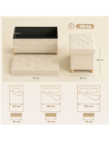 HOMCOM Velvet Upholstered Foldable Ottoman Footrest, Storage Ottoman Bench with Wood Legs for Living Room, Cream White
