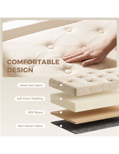 HOMCOM Velvet Upholstered Foldable Ottoman Footrest, Storage Ottoman Bench with Wood Legs for Living Room, Cream White - pic 209065 | FastDaddyshop