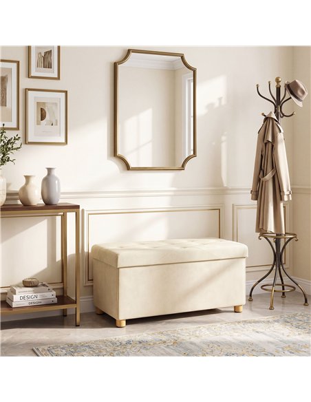 HOMCOM Velvet Upholstered Foldable Ottoman Footrest, Storage Ottoman Bench with Wood Legs for Living Room, Cream White - pic 209069 | FastDaddyshop