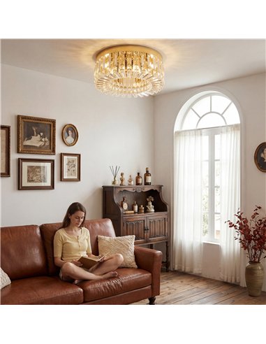 HOMCOM Crystal Chandeliers with 225 Crystal Pendants, 8-Light Ceiling Light for Living Room, Bedroom Dining Room, Gold Tone