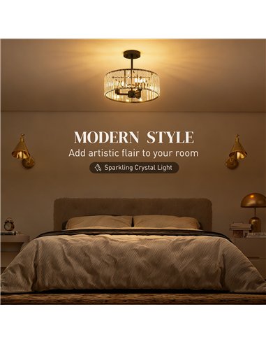 HOMCOM Crystal Ceiling Light, Semi Flush Mount Modern Crystal Chandelier Ceiling Light, E14 Base 3-Lights, Bulbs Not Included