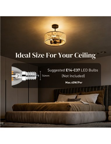 HOMCOM Crystal Ceiling Light, Semi Flush Mount Modern Crystal Chandelier Ceiling Light, E14 Base 3-Lights, Bulbs Not Included