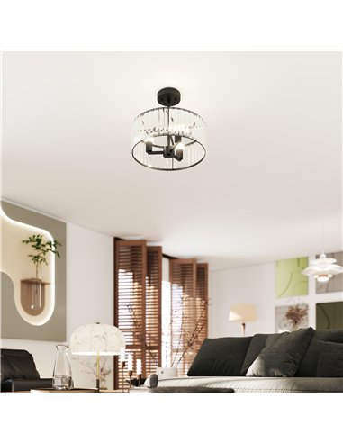 HOMCOM Crystal Ceiling Light, Semi Flush Mount Modern Crystal Chandelier Ceiling Light, E14 Base 3-Lights, Bulbs Not Included