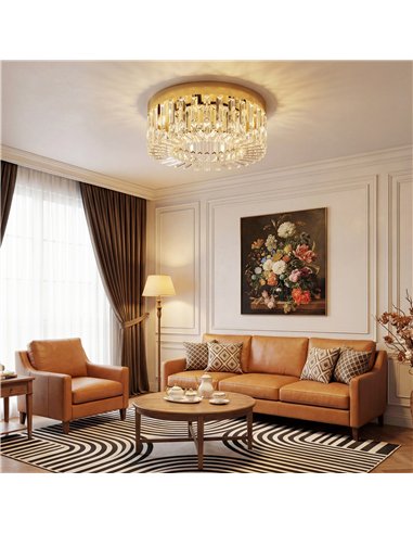HOMCOM Crystal Chandeliers with 160 Crystal Pendants, 6-Light Ceiling Light for Living Room, Bedroom Dining Room, Gold Tone