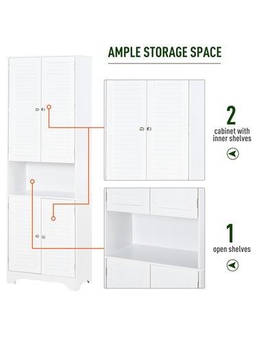 HOMCOM MDF Freestanding 6-Tier Bathroom Storage Cabinet, White
