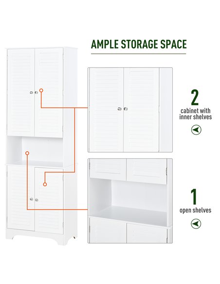 HOMCOM MDF Freestanding 6-Tier Bathroom Storage Cabinet, White - pic 20909 | FastDaddyshop