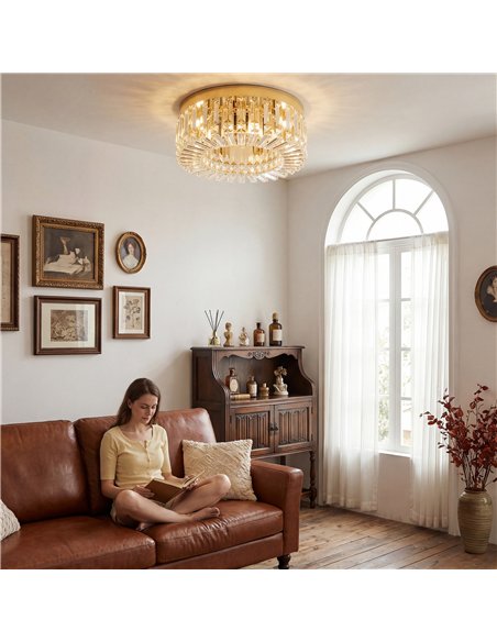 HOMCOM Crystal Chandeliers with 160 Crystal Pendants, 6-Light Ceiling Light for Living Room, Bedroom Dining Room, Gold Tone - pic 209094 | FastDaddyshop