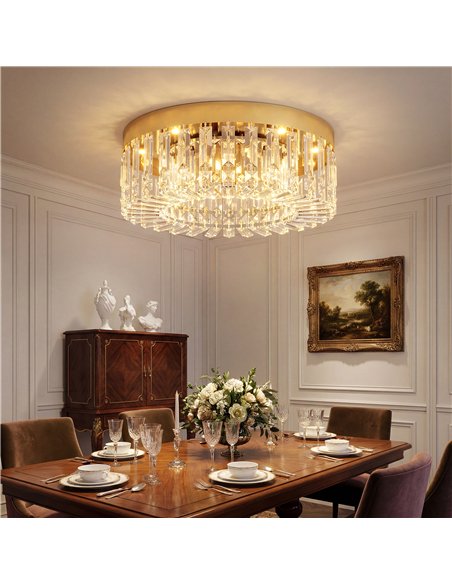 HOMCOM Crystal Chandeliers with 160 Crystal Pendants, 6-Light Ceiling Light for Living Room, Bedroom Dining Room, Gold Tone - pic 209096 | FastDaddyshop