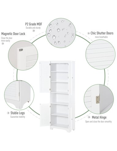 HOMCOM MDF Freestanding 6-Tier Bathroom Storage Cabinet White