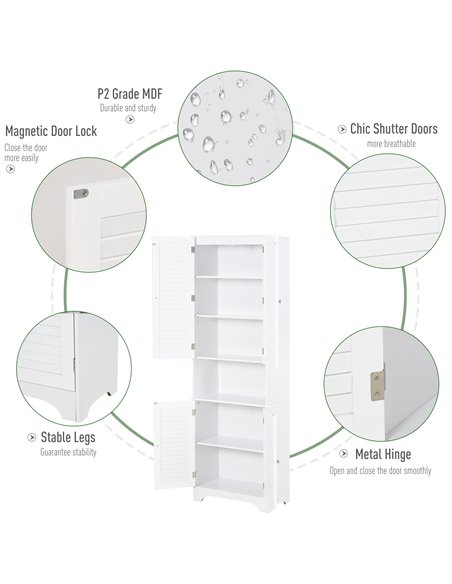 HOMCOM MDF Freestanding 6-Tier Bathroom Storage Cabinet White - pic 20910 | FastDaddyshop