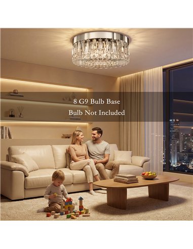 HOMCOM Crystal Chandeliers with 160 Crystal Pendants, 6-Light Ceiling Light for Living Room, Bedroom Dining Room, Silver Tone