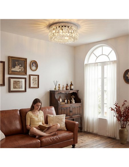 HOMCOM Crystal Chandeliers with 160 Crystal Pendants, 6-Light Ceiling Light for Living Room, Bedroom Dining Room, Silver Tone - pic 209103 | FastDaddyshop