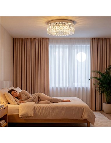HOMCOM Crystal Chandeliers with 160 Crystal Pendants, 6-Light Ceiling Light for Living Room, Bedroom Dining Room, Silver Tone