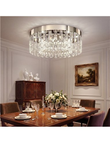 HOMCOM Crystal Chandeliers with 160 Crystal Pendants, 6-Light Ceiling Light for Living Room, Bedroom Dining Room, Silver Tone