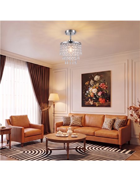 HOMCOM Crystal Ceiling Light with 57 Crystal Strands, Ceiling Light with Mounting Plate for Hallway, Silver Tone - pic 209107 | FastDaddyshop