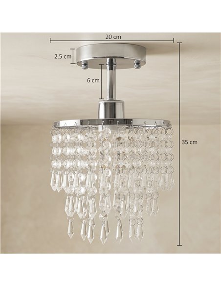 HOMCOM Crystal Ceiling Light with 57 Crystal Strands, Ceiling Light with Mounting Plate for Hallway, Silver Tone - pic 209108 | FastDaddyshop