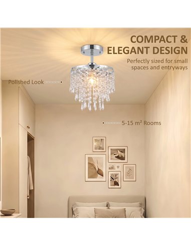 HOMCOM Crystal Ceiling Light with 57 Crystal Strands, Ceiling Light with Mounting Plate for Hallway, Silver Tone