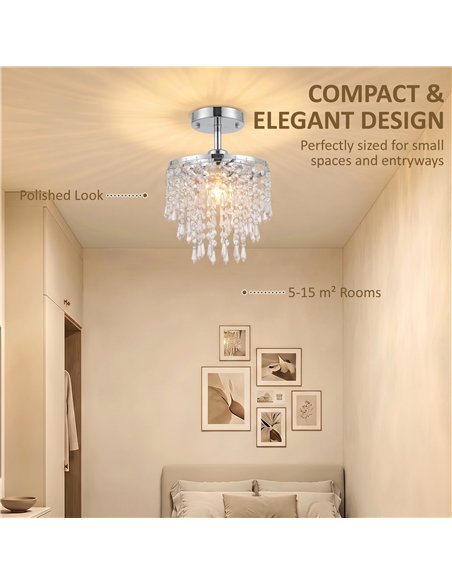 HOMCOM Crystal Ceiling Light with 57 Crystal Strands, Ceiling Light with Mounting Plate for Hallway, Silver Tone - pic 209109 | FastDaddyshop