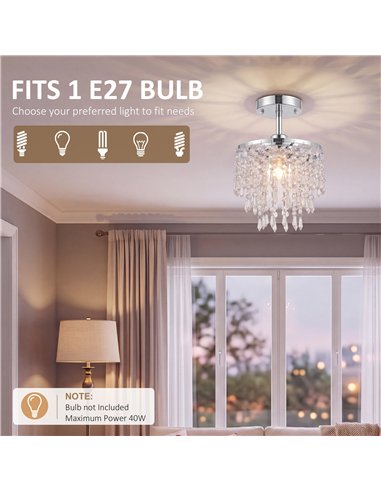 HOMCOM Crystal Ceiling Light with 57 Crystal Strands, Ceiling Light with Mounting Plate for Hallway, Silver Tone