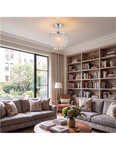 HOMCOM Crystal Ceiling Light with 57 Crystal Strands, Ceiling Light with Mounting Plate for Hallway, Silver Tone