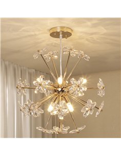HOMCOM Crystal Chandeliers Ceiling Light with Flower, Modern Pendant Light with Adjustable Height, Ceiling Plate, Clear 2