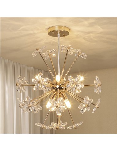 HOMCOM Crystal Chandeliers Ceiling Light with Flower, Modern Pendant Light with Adjustable Height, Ceiling Plate, Clear