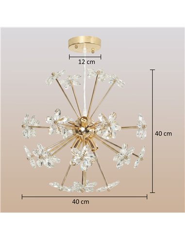HOMCOM Crystal Chandeliers Ceiling Light with Flower, Modern Pendant Light with Adjustable Height, Ceiling Plate, Clear