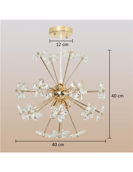 HOMCOM Crystal Chandeliers Ceiling Light with Flower, Modern Pendant Light with Adjustable Height, Ceiling Plate, Clear - pic 209117 | FastDaddyshop