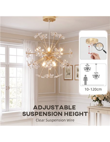 HOMCOM Crystal Chandeliers Ceiling Light with Flower, Modern Pendant Light with Adjustable Height, Ceiling Plate, Clear - pic 209120 | FastDaddyshop