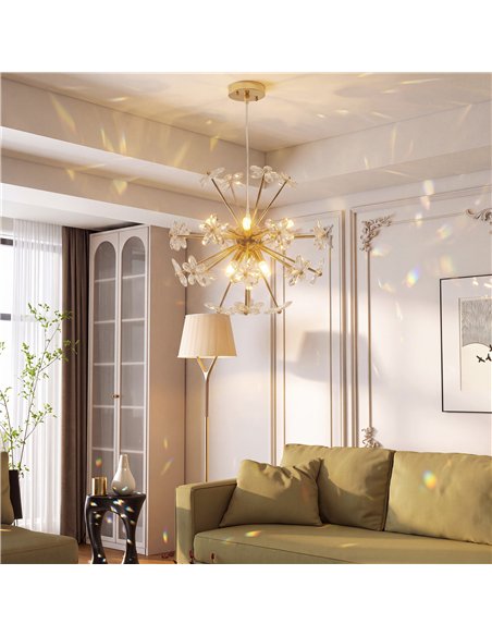 HOMCOM Crystal Chandeliers Ceiling Light with Flower, Modern Pendant Light with Adjustable Height, Ceiling Plate, Clear - pic 209121 | FastDaddyshop