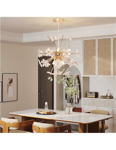 HOMCOM Crystal Chandeliers Ceiling Light with Flower, Modern Pendant Light with Adjustable Height, Ceiling Plate, Clear