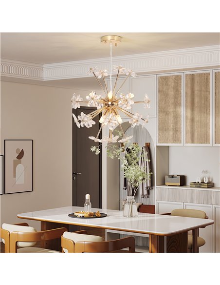 HOMCOM Crystal Chandeliers Ceiling Light with Flower, Modern Pendant Light with Adjustable Height, Ceiling Plate, Clear - pic 209122 | FastDaddyshop