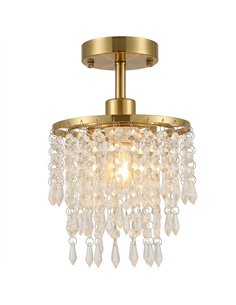 HOMCOM Crystal Ceiling Light with 57 Crystal Strands, Ceiling Light with Mounting Plate for Hallway, Gold Tone