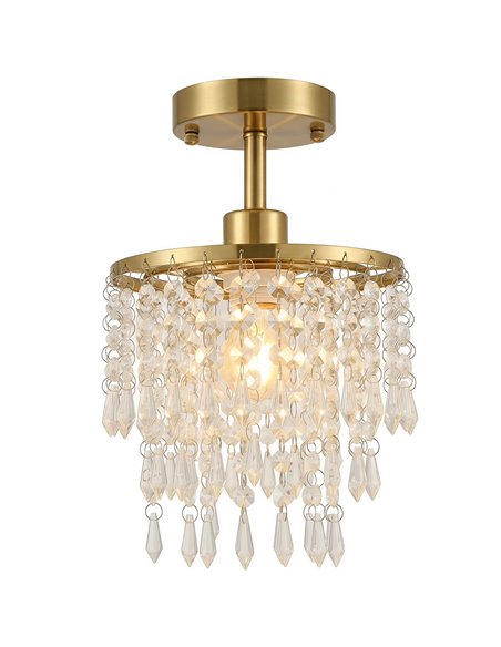 HOMCOM Crystal Ceiling Light with 57 Crystal Strands, Ceiling Light with Mounting Plate for Hallway, Gold Tone - pic 209124 | FastDaddyshop