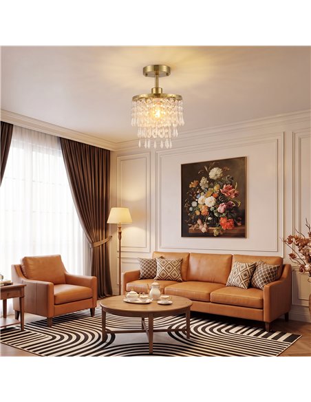 HOMCOM Crystal Ceiling Light with 57 Crystal Strands, Ceiling Light with Mounting Plate for Hallway, Gold Tone - pic 209125 | FastDaddyshop