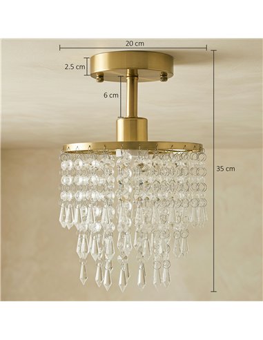 HOMCOM Crystal Ceiling Light with 57 Crystal Strands, Ceiling Light with Mounting Plate for Hallway, Gold Tone