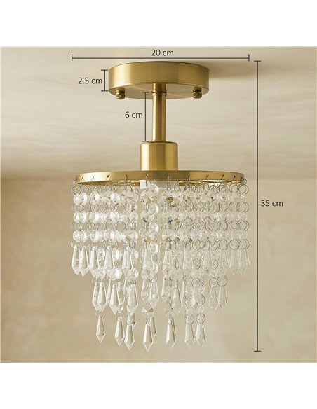 HOMCOM Crystal Ceiling Light with 57 Crystal Strands, Ceiling Light with Mounting Plate for Hallway, Gold Tone - pic 209126 | FastDaddyshop