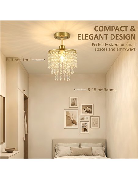 HOMCOM Crystal Ceiling Light with 57 Crystal Strands, Ceiling Light with Mounting Plate for Hallway, Gold Tone - pic 209127 | FastDaddyshop