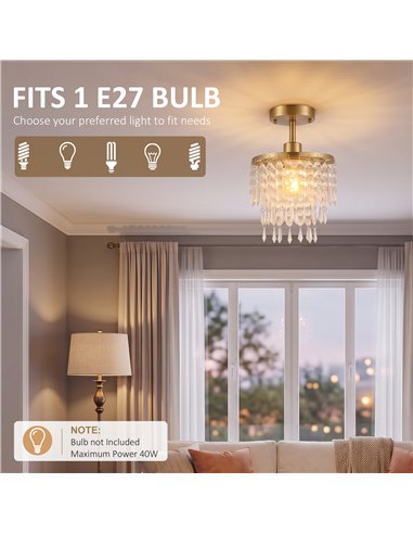 HOMCOM Crystal Ceiling Light with 57 Crystal Strands, Ceiling Light with Mounting Plate for Hallway, Gold Tone