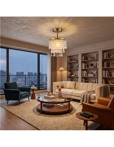 HOMCOM Crystal Ceiling Light with 57 Crystal Strands, Ceiling Light with Mounting Plate for Hallway, Gold Tone