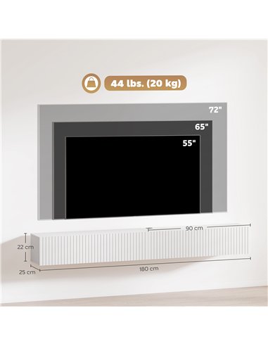 HOMCOM 80cm Floating TV Stand, Wall Mount TV Unit with Cable Management Hole, Fits up to 72" TV, White