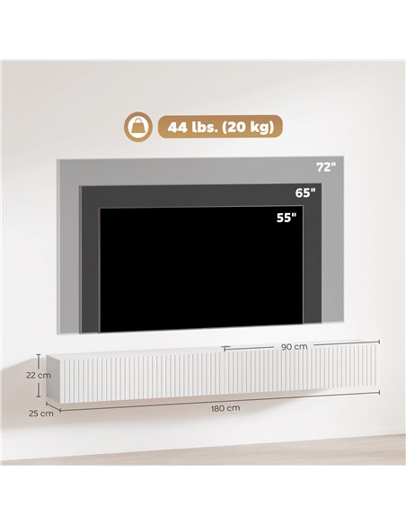 HOMCOM 80cm Floating TV Stand, Wall Mount TV Unit with Cable Management Hole, Fits up to 72" TV, White - pic 209135 | FastDaddyshop