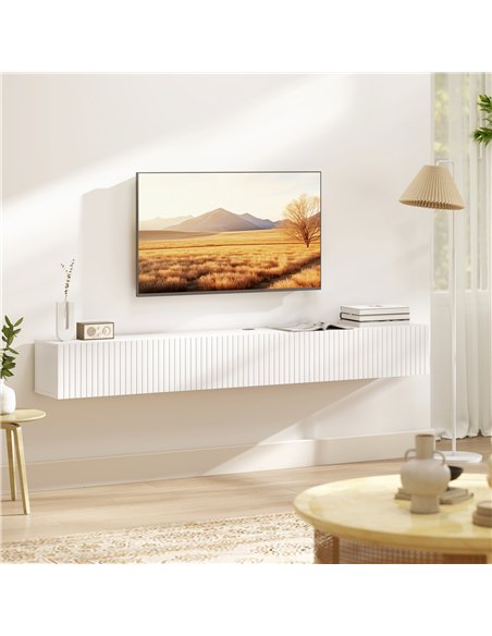 HOMCOM 80cm Floating TV Stand, Wall Mount TV Unit with Cable Management Hole, Fits up to 72" TV, White - pic 209139 | FastDaddyshop