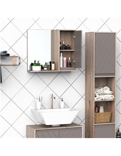 HOMCOM MDF Wall Mounted Bathroom Cabinet with Mirror, Grey and Oak Brown 2