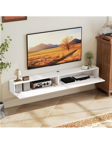 HOMCOM 80cm Floating TV Stand, Wall Mount TV Unit with Cable Management Hole, Fits up to 72" TV, White