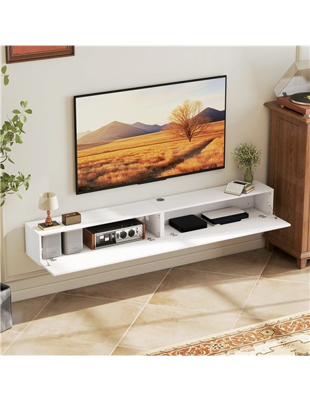 HOMCOM 80cm Floating TV Stand, Wall Mount TV Unit with Cable Management Hole, Fits up to 72" TV, White - pic 209140 | FastDaddyshop