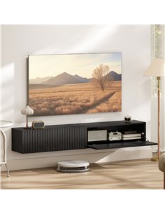 HOMCOM 140cm Floating TV Stand, Wall Mount TV Unit with Cable Management Hole, Fits up to 72" TV, Black 2